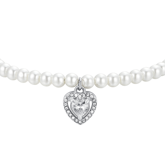 BRACCIALE DONNA IN ACCIAIO PERLE E CUORE ZIRCONE BIANCO