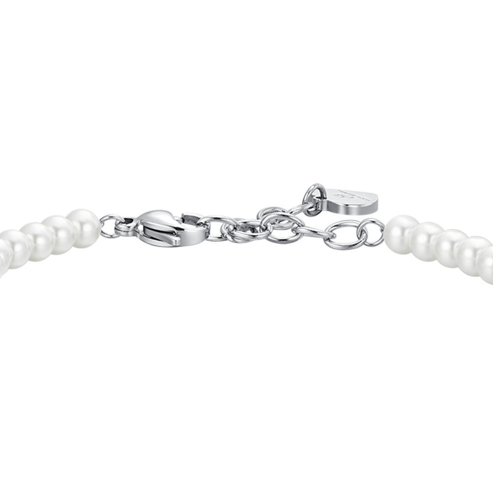 BRACCIALE DONNA IN ACCIAIO PERLE E CUORE ZIRCONE BIANCO