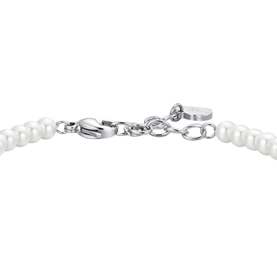 BRACCIALE DONNA IN ACCIAIO PERLE E CUORE ZIRCONE BIANCO