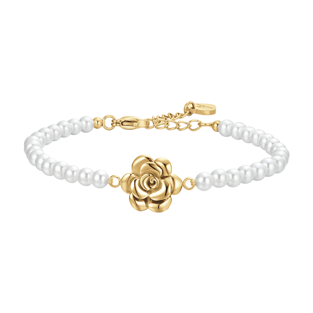 BRACCIALE DONNA IN ACCIAIO IP GOLD PERLE E ROSA