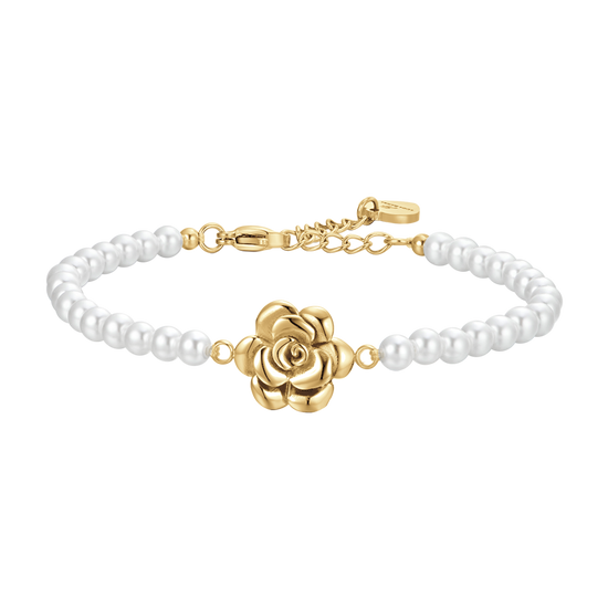 BRACCIALE DONNA IN ACCIAIO IP GOLD PERLE E ROSA