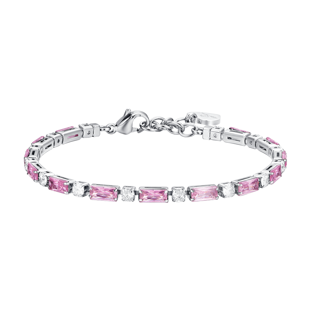 BRACCIALE TENNIS DONNA IN ACCIAIO ZIRCONI ROSA