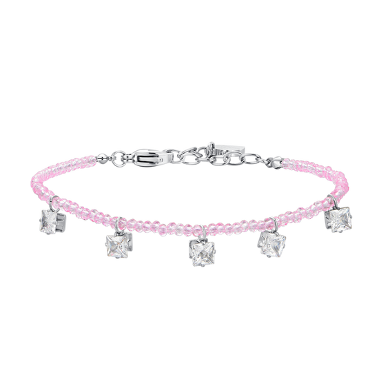 BRACCIALE DONNA IN ACCIAIO CRISTALLI ROSA E ZIRCONI BIANCHI