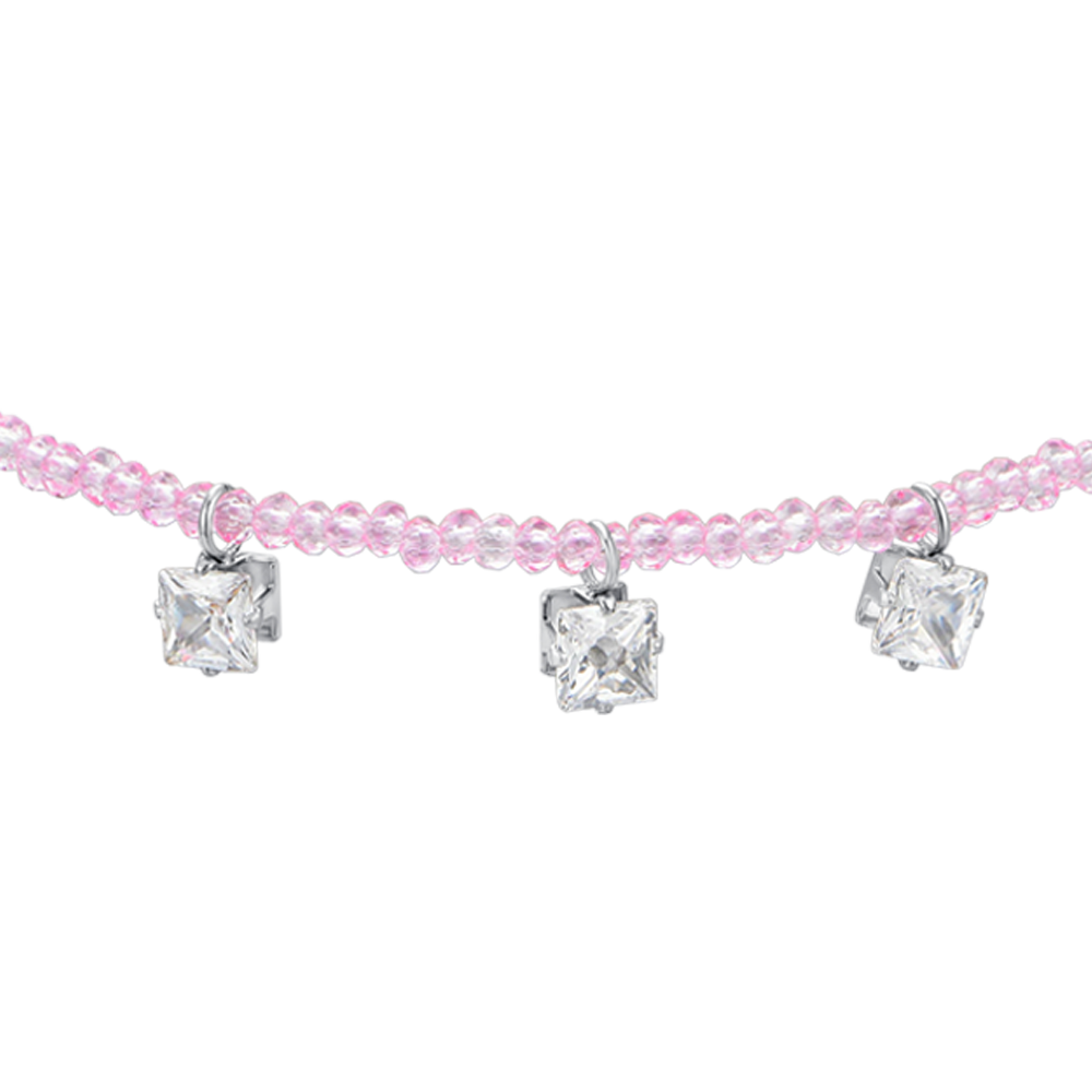 BRACCIALE DONNA IN ACCIAIO CRISTALLI ROSA E ZIRCONI BIANCHI