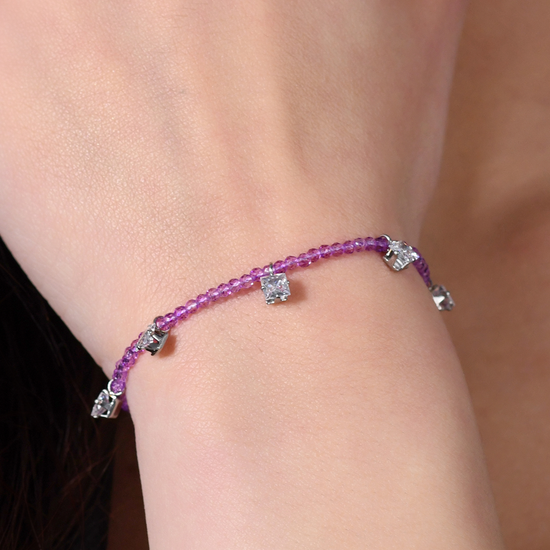 BRACCIALE DONNA IN ACCIAIO CRISTALLI VIOLA E ZIRCONI BIANCHI