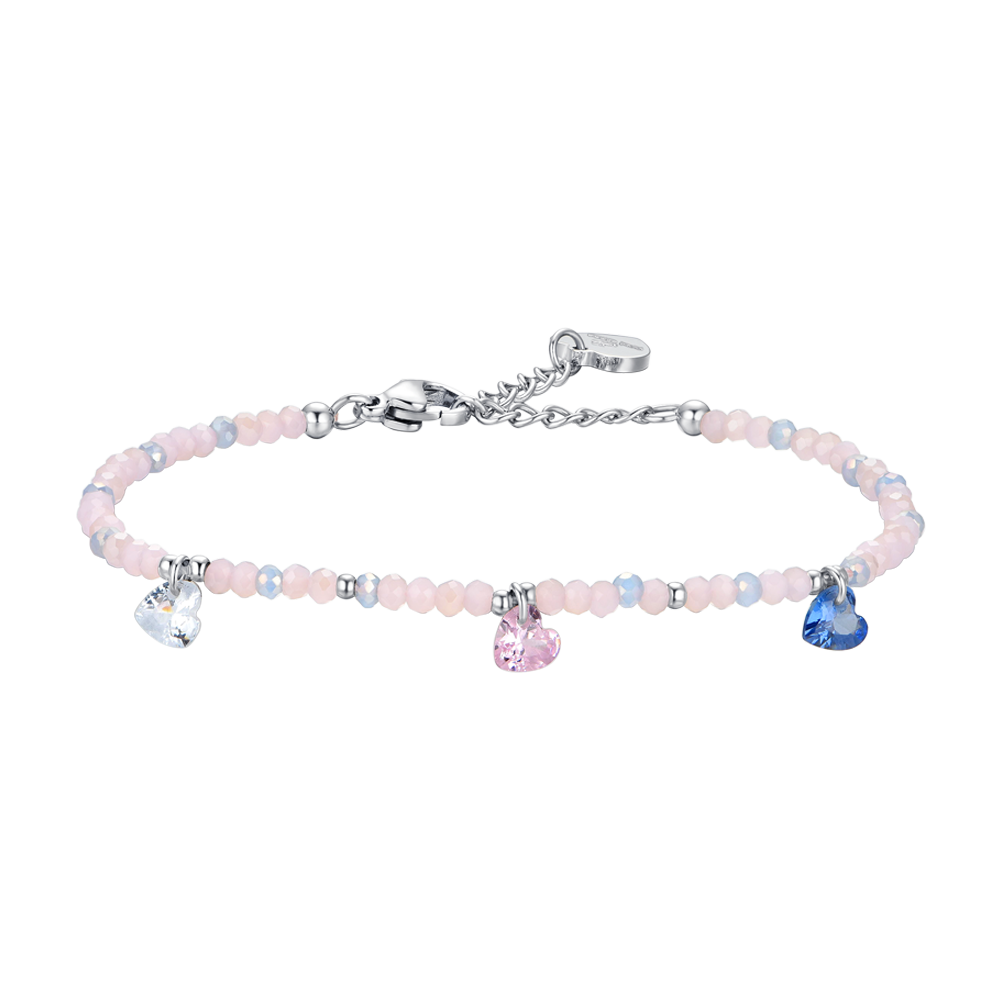 BRACCIALE DONNA IN ACCIAIO PIETRE ROSA E CRISTALLI MULTICOLOR