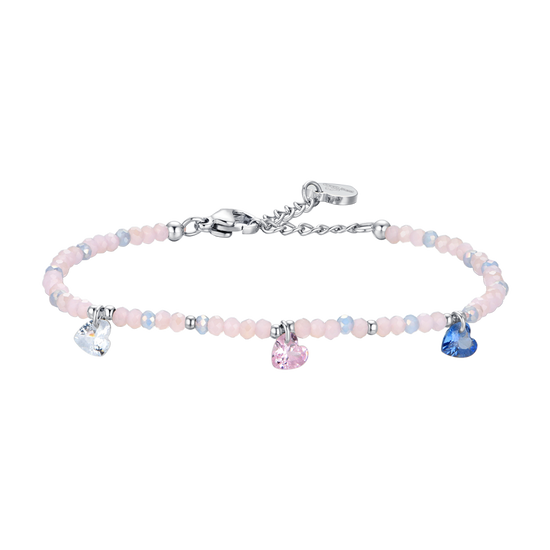 BRACCIALE DONNA IN ACCIAIO PIETRE ROSA E CRISTALLI MULTICOLOR