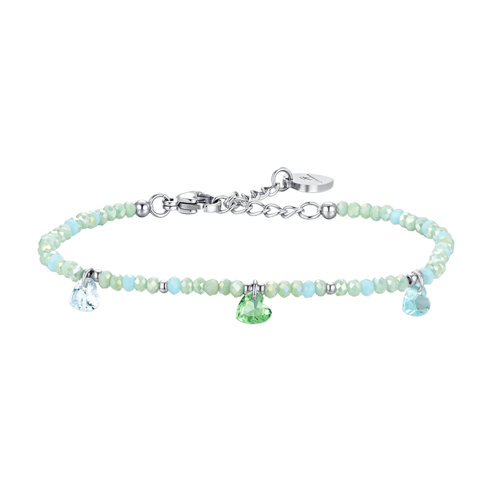 BRACCIALE DONNA IN ACCIAIO PIETRE VERDE ACQUA E CRISTALLI