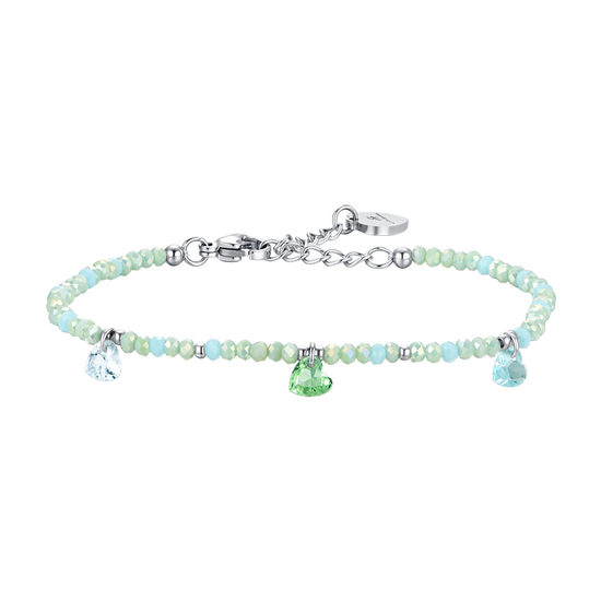 BRACCIALE DONNA IN ACCIAIO PIETRE VERDE ACQUA E CRISTALLI