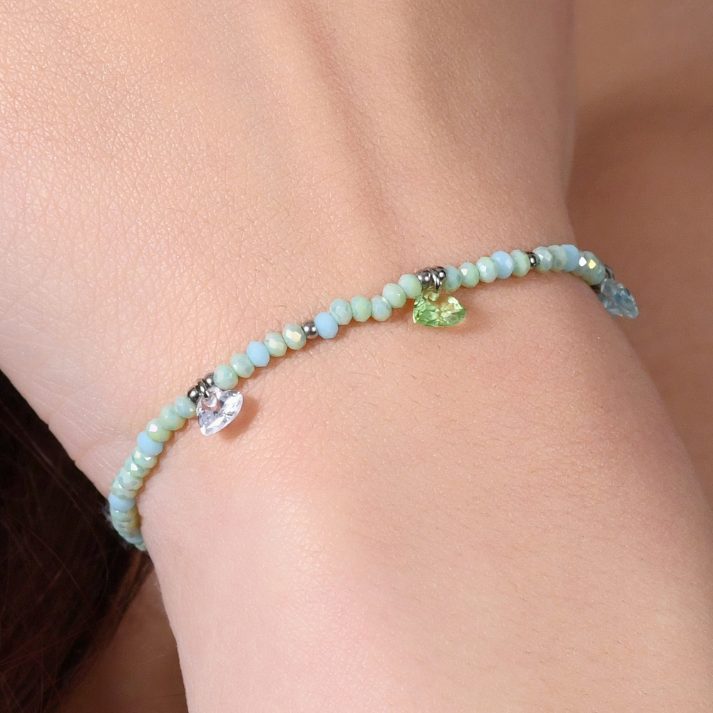 BRACCIALE DONNA IN ACCIAIO PIETRE VERDE ACQUA E CRISTALLI