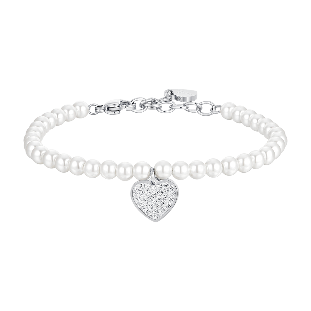 BRACCIALE DONNA IN ACCIAIO PERLE E CUORE