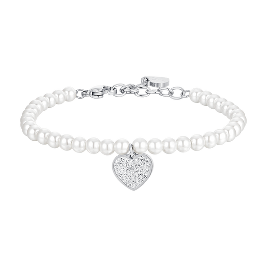 BRACCIALE DONNA IN ACCIAIO PERLE E CUORE