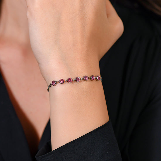 BRACCIALE DONNA IN ACCIAIO CRISTALLI ROSA