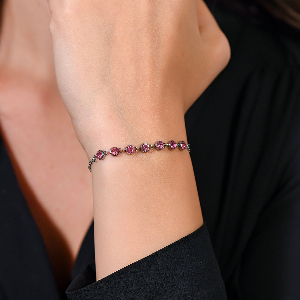 BRACCIALE DONNA IN ACCIAIO CRISTALLI ROSA