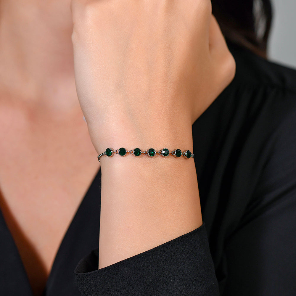 BRACCIALE DONNA IN ACCIAIO CRISTALLI VERDE