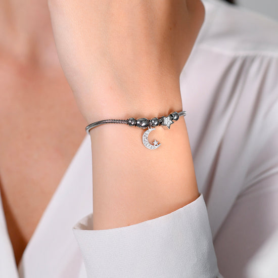 BRACCIALE DONNA IN ACCIAIO LUNA E CRISTALLI