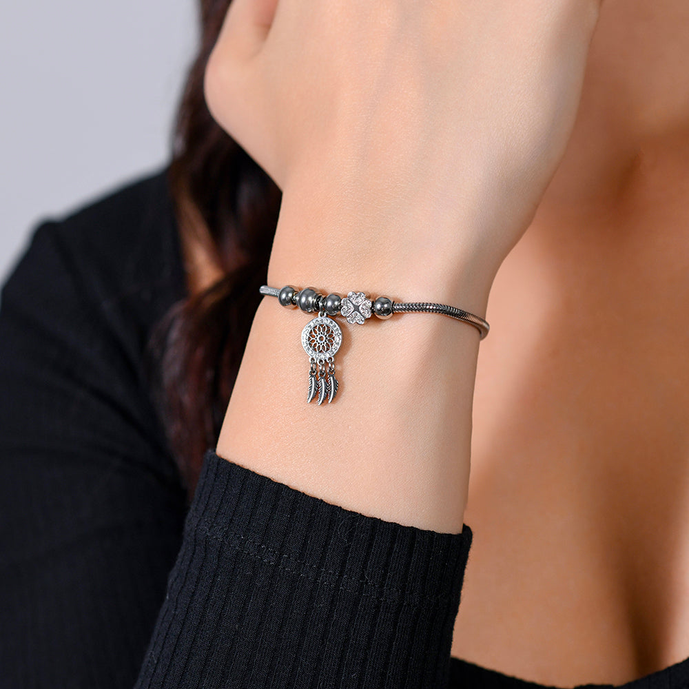 BRACCIALE DONNA IN ACCIAIO ACCHIAPPASOGNI E CRISTALLI