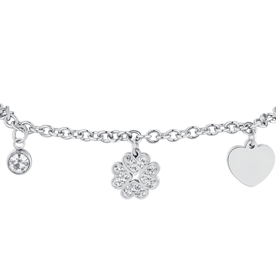 BRACCIALE DONNA IN ACCIAIO QUADRIFOGLIO E CUORE