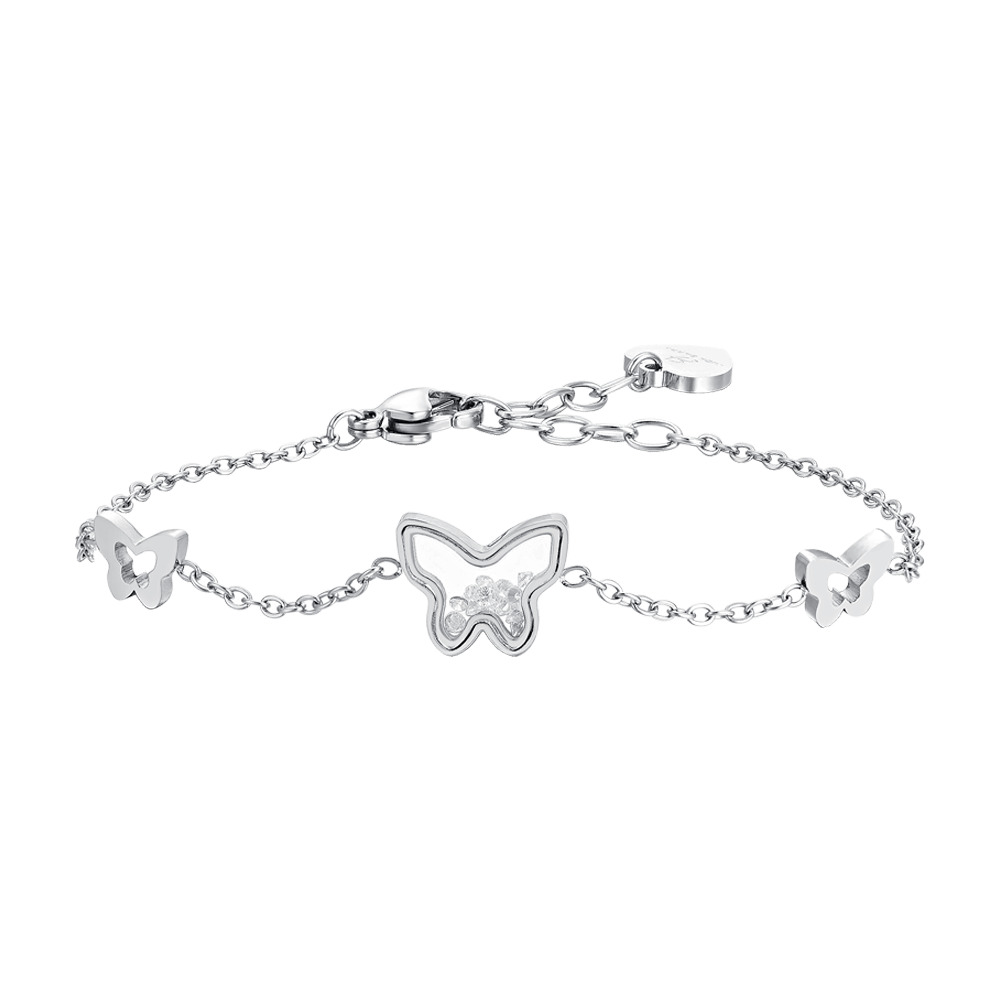 BRACCIALE DONNA IN ACCIAIO FARFALLE E ZIRCONI