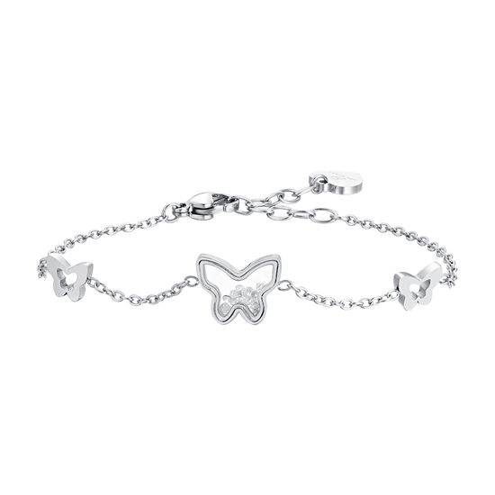 BRACCIALE DONNA IN ACCIAIO FARFALLE E ZIRCONI