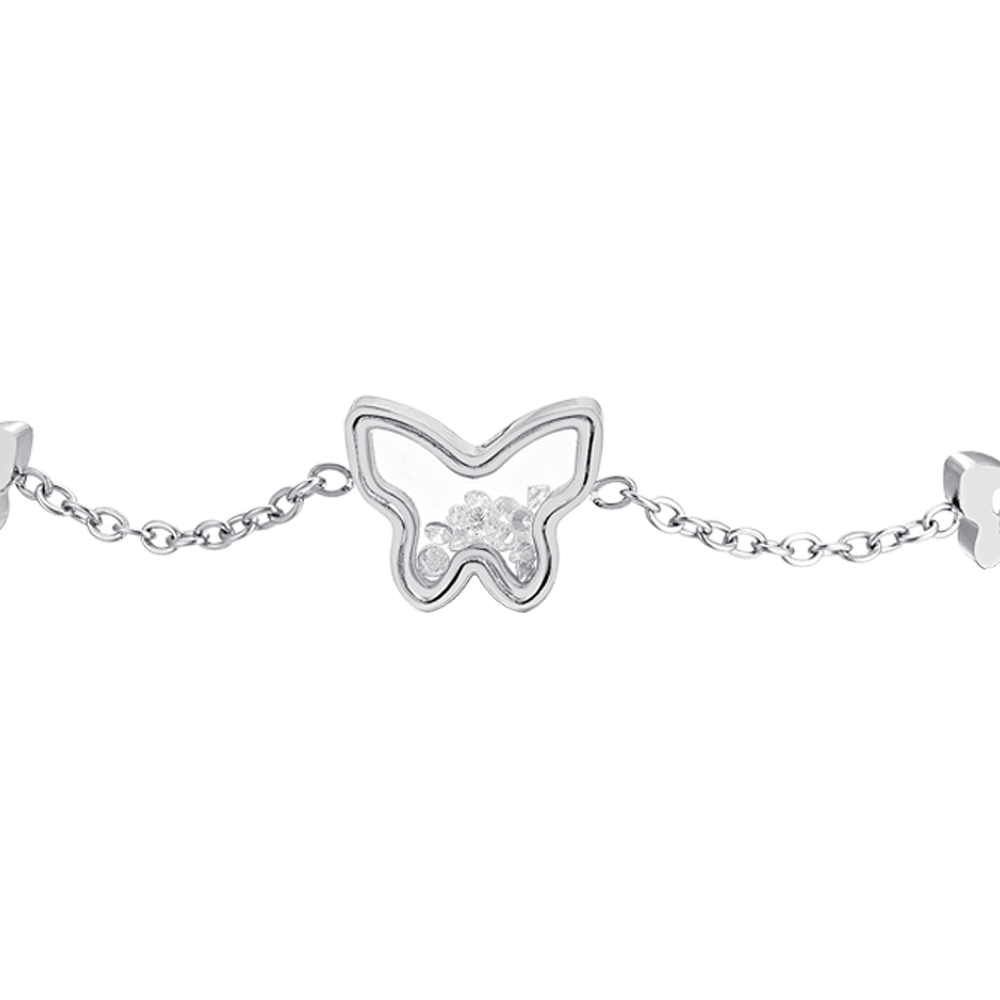 BRACCIALE DONNA IN ACCIAIO FARFALLE E ZIRCONI