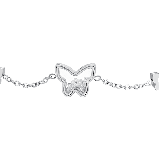 BRACCIALE DONNA IN ACCIAIO FARFALLE E ZIRCONI