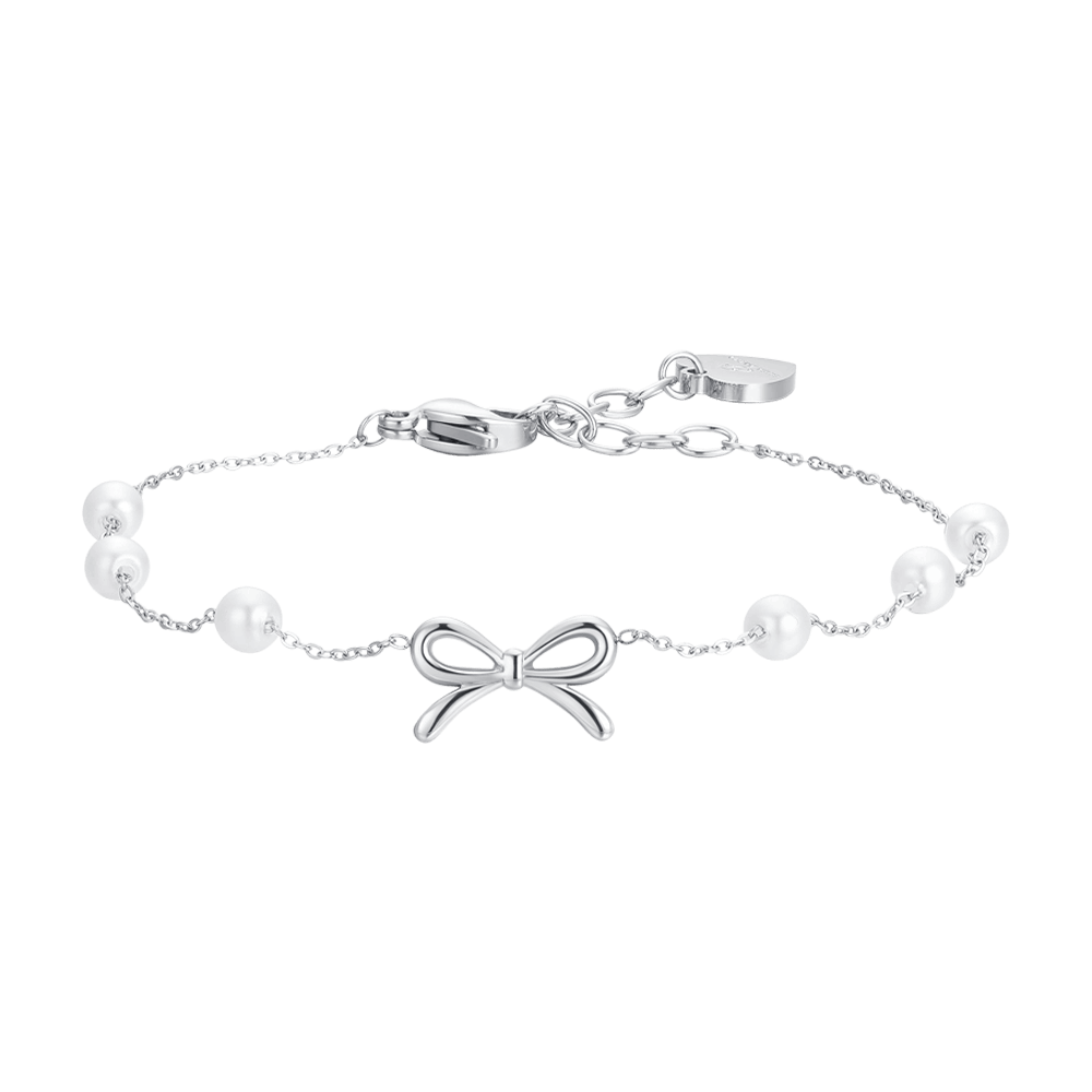 BRACCIALE DONNA IN ACCIAIO PERLE E FIOCCO