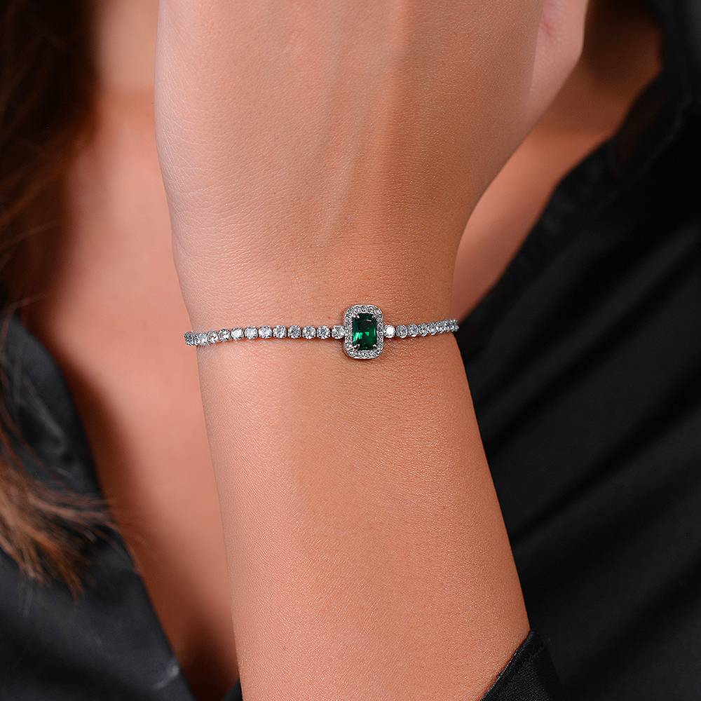 BRACCIALE TENNIS DONNA IN ACCIAIO CRISTALLI E ZIRCONE VERDE