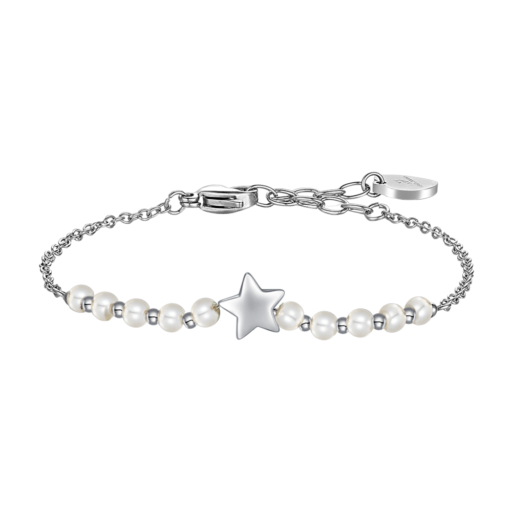 BRACCIALE DONNA IN ACCIAIO E PERLE BIANCHE CON STELLA