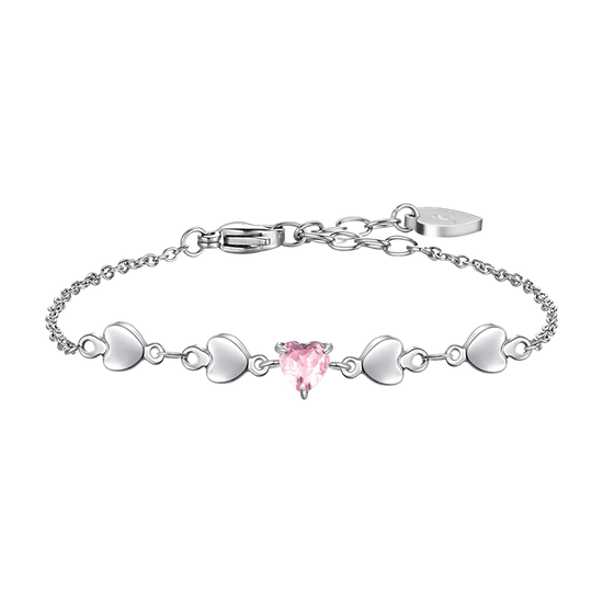 BRACCIALE DONNA IN ACCIAIO CON CUORI E ZIRCONE ROSA