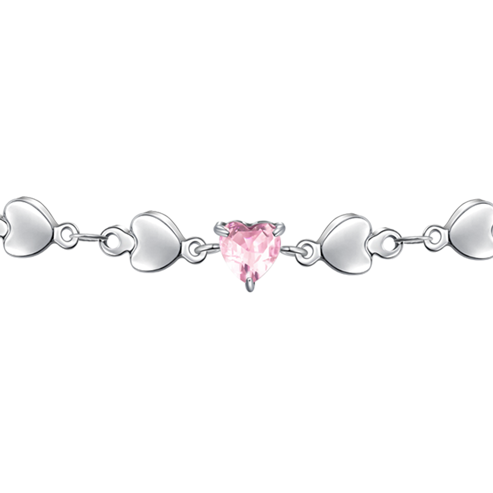 BRACCIALE DONNA IN ACCIAIO CON CUORI E ZIRCONE ROSA