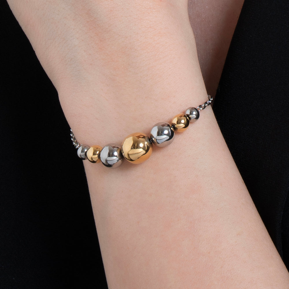 BRACCIALE DONNA SFERE ACCIAIO E  IP GOLD