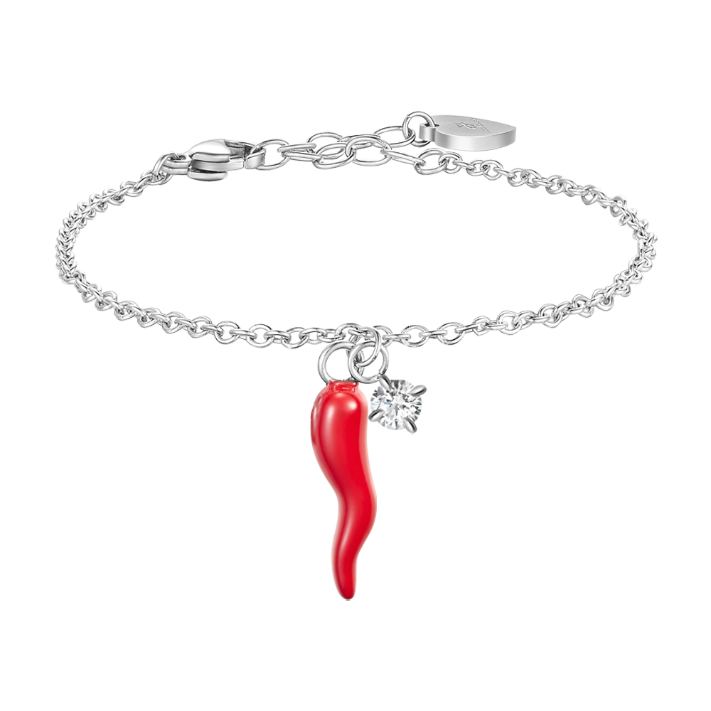 BRACCIALE IN ACCIAIO CON CORNO ROSSO E PUNTO LUCE