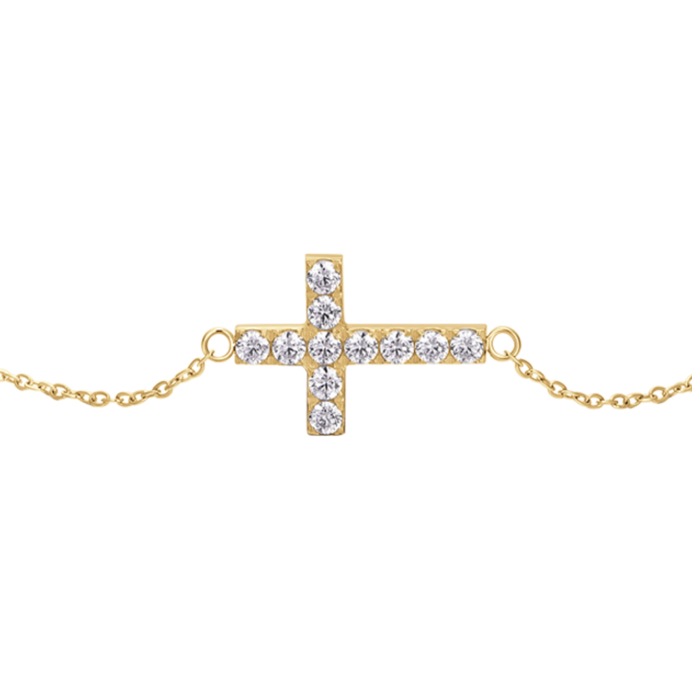 BRACCIALE DONNA IN ACCIAIO E IP GOLD CON CROCE E ZIRCONI BIANCHI