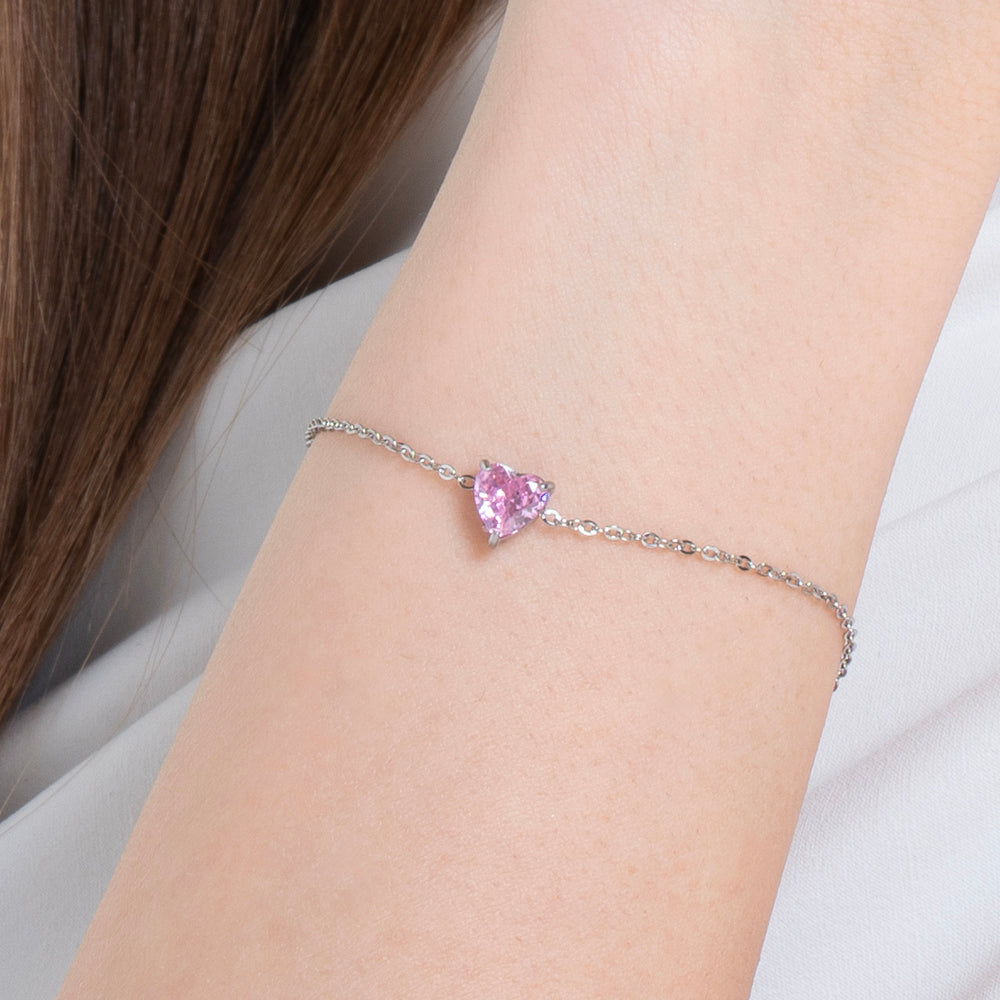 BRACCIALE DONNA IN ACCIAIO CON CUORE CRISTALLO ROSA