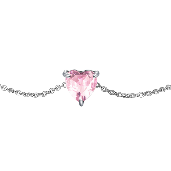 BRACCIALE DONNA IN ACCIAIO CON CUORE CRISTALLO ROSA