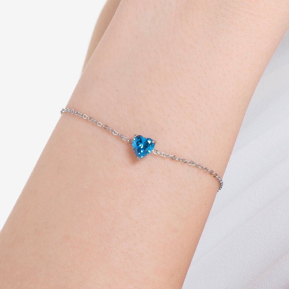 BRACCIALE DONNA IN ACCIAIO CON CUORE CRISTALLO BLU