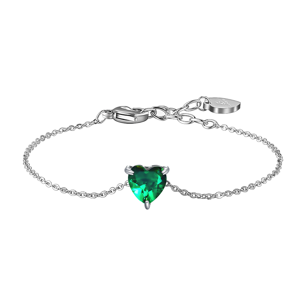 BRACCIALE DONNA IN ACCIAIO CON CUORE CRISTALLO VERDE