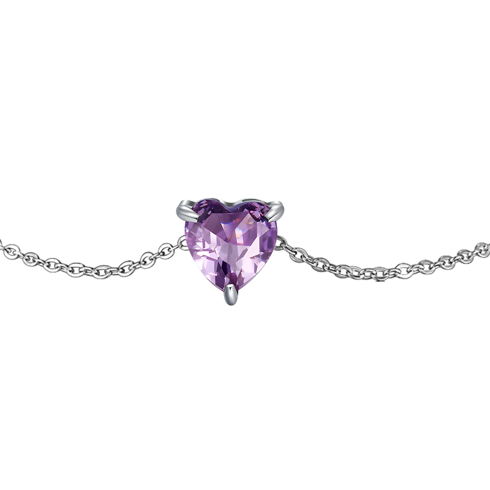 BRACCIALE DONNA IN ACCIAIO CON CUORE CRISTALLO VIOLA