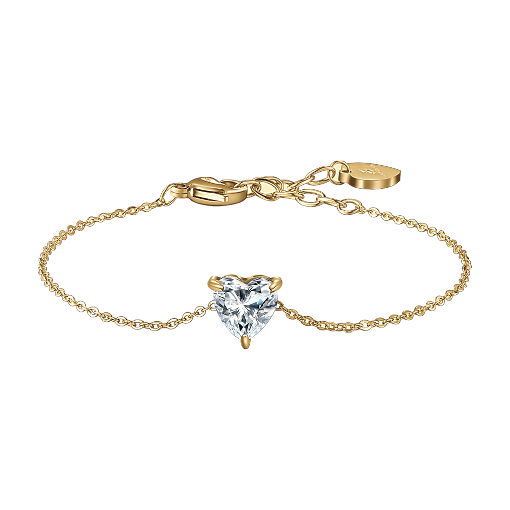 BRACCIALE DONNA IN ACCIAIO E  IP GOLD CON CUORE CRISTALLO BIANCO