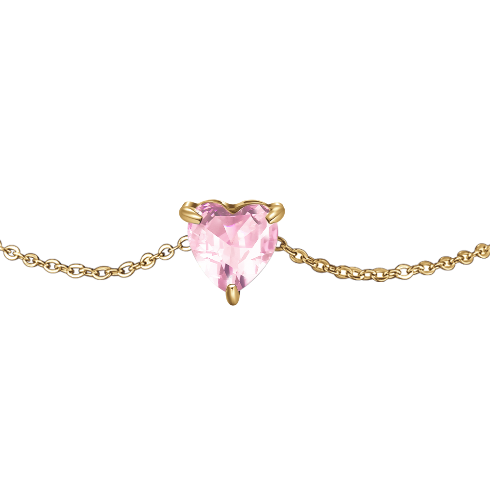 BRACCIALE DONNA IN ACCIAIO E IP GOLD CON CUORE CRISTALLO ROSA