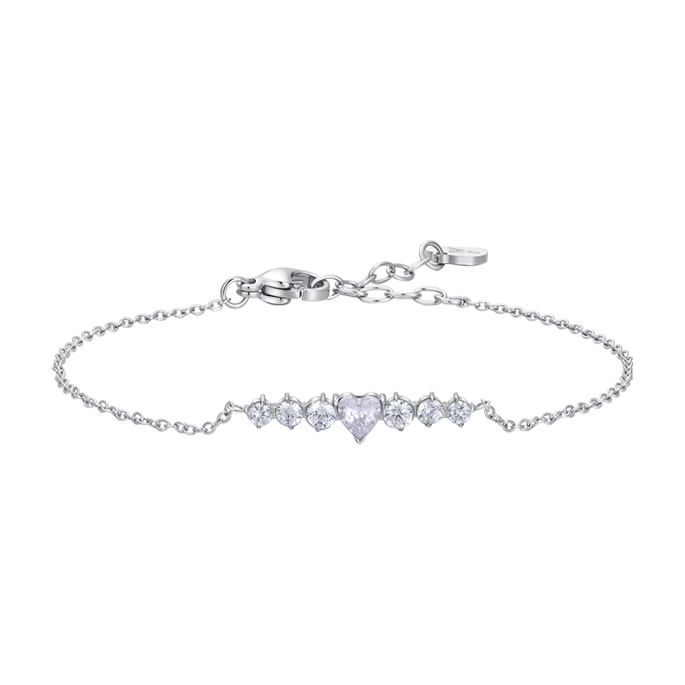 BRACCIALE DONNA IN ACCIAIO CON CUORE E CRISTALLI BIANCHI