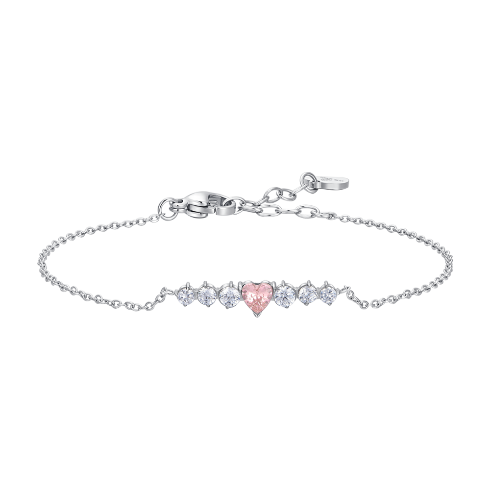 BRACCIALE DONNA IN ACCIAIO CON CUORE ROSA E CRISTALLI BIANCHI