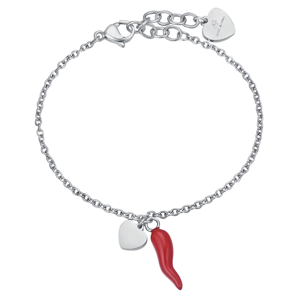 BRACCIALE DONNA IN ACCIAIO CON CUORE E CORNO ROSSO Luca Barra