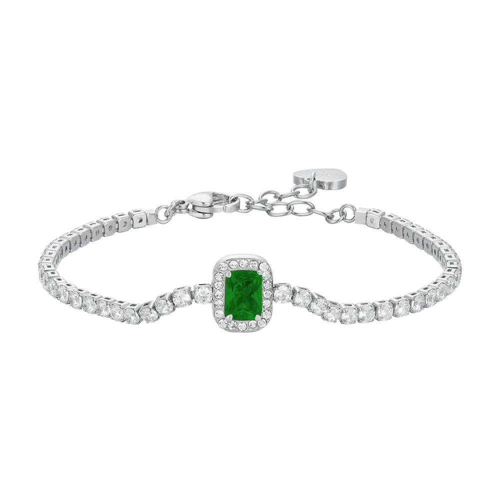 BRACCIALE TENNIS DONNA IN ACCIAIO CRISTALLI E ZIRCONE VERDE Luca Barra