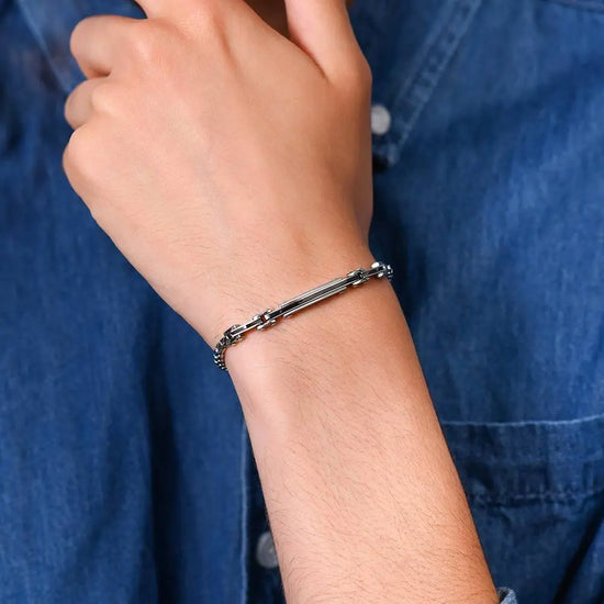 BRACCIALE UOMO IN ACCIAIO PIASTRA ED ELEMENTI IP NERO Luca Barra