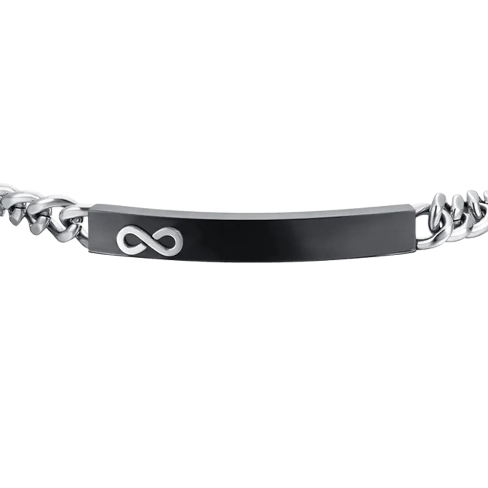 BRACCIALE UOMO IN ACCIAIO PIASTRA IP BLACK CON INFINITO Luca Barra