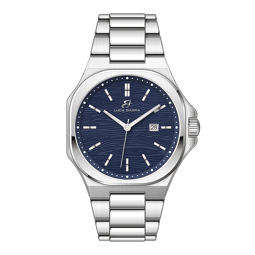 OROLOGIO UOMO IN ACCIAIO QUADRANTE BLU, DETTAGLI SILVER