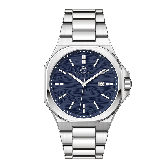 OROLOGIO UOMO IN ACCIAIO QUADRANTE BLU, DETTAGLI SILVER