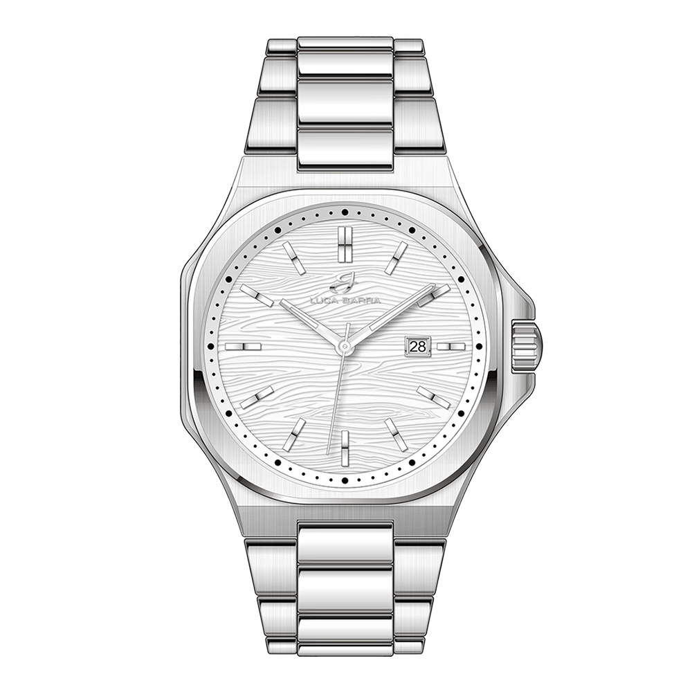 OROLOGIO UOMO IN ACCIAIO QUADRANTE BIANCO, DETTAGLI SILVER